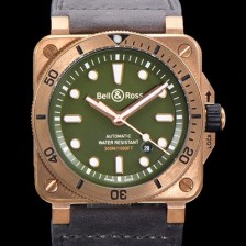 레플리카 [벨앤로즈] 남성용 BR03-92 다이버 브론즈 소재 오토매틱 9015 타입 42mm 가죽줄 그린 다이얼 bel4091  