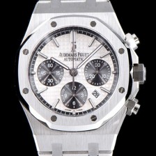 레플리카 [오데마피게] 남성용 NEW 로얄오크 26331ST.OO.1220ST.03 41mm 사이즈 드레스 워치!! 크로노그래프 화이트 와플 다이얼 브레이슬릿 신형 ETA 7750B-2 오토매틱 무브먼트 AUD0140  