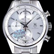 레플리카 [태그호이어] 남성용 까레라 칼리버 1887 크로노그래프 화이트 다이얼 7750 오토매틱 TAG0242  