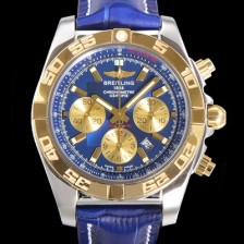 레플리카 [브라이틀링] 남성용 원드라이더 크로노맷 오토매틱 ETA-7750 기계식 44mm 18K 옐루골드 가죽줄 블루다이얼 bre5121  