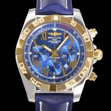 레플리카 [브라이틀링] 남성용 원드라이더 크로노맷 오토매틱 ETA-7750 기계식 44mm 18K 옐루골드 가죽줄 블루다이얼 bre2531  