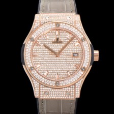 레플리카 [휴블렛] 남성용 클래식 퓨전 565.OX.9010.LR.1704 다이아몬드 셋팅 큐빅/보석 다이얼 18K로즈골드 42미리 오토매틱 2892 타입 가죽/우레탄 믹스밴드 hub2128  