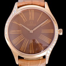 레플리카 [오메가]여성용 드빌 트레저 금장 다이아몬드 36미리 쿼츠 브라운다이얼 OMG56497  