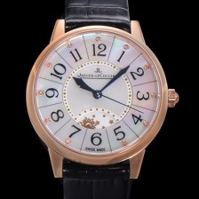 레플리카 [예거 르꿀르뜨] 여성용 랑데뷰 나잇&데이 문페이즈 오토매틱 898A 타입 무브 34mm 금장 가죽줄 자게 화이트다이얼 jag5123  