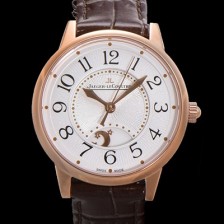 레플리카 [예거 르꿀르뜨] 여성용 랑데뷰 나잇&데이 문페이즈 오토매틱 898A 타입 무브 34mm 보석 배젤 가죽줄 화이트다이얼 jag3115  