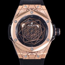 레플리카 [휴블렛] 남성용 빅뱅 쌍 블루 오토매틱 HUB1213타입 45미리 18K 로즈골드 가죽/우레탄 믹스밴드 블랙다이얼 hub64531  