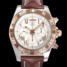 레플리카 [브라이틀링] 남성용 원드라이더 크로노맷 오토매틱 ETA-7750 기계식 44mm 18K 로즈골드 가죽줄 화이트다이얼 bre9911  