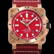 레플리카 [벨앤로즈] 남성용 BR03-92 다이버 브론즈 소재 오토매틱 9015 타입 42mm 가죽줄 레드 다이얼 bel4090  