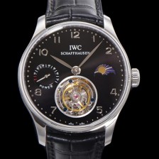 레플리카 [아이더블유씨] 남성용 신제품 UP!! 포르투기즈 컴플리케이션 하이  "투어빌론 문페이즈 파워 리저브"아시안 투어빌론 탑재  42mm 가죽줄 블랙 다이얼   iwc1352  