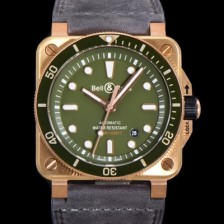레플리카 [벨앤로즈] 남성용 BR03-92 다이버 브론즈 소재 세라믹 베젤 오토매틱 9015 타입 42mm 가죽줄 그린 다이얼 bel4095  