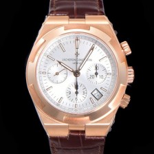 레플리카 [바쉐런콘스탄틴] 남성용 오버시즈 크로노그래프 42mm 오토매틱 5500S 18K 로즈골드 가죽줄 화이트다이얼 vac3595  