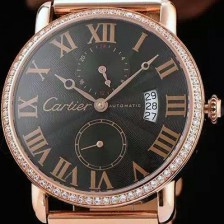 레플리카 [까르띠에] 남성용 롱드더 까르띠에 서브 세컨즈 18k 로즈골드 쥬얼 다이아몬드 베젤 물결무늬 블랙 다이얼 골드 로마 인덱스 스위스 ETA 2824-A2오토매틱 무브먼 CAR0300  