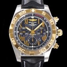 레플리카 [브라이틀링] 남성용 원드라이더 크로노맷 오토매틱 ETA-7750 기계식 44mm 18K 옐루골드 가죽줄 블랙다이얼 bre1951  