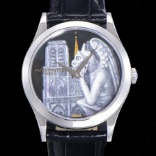 레플리카 [파텍필립] 남성용 칼라트라바 5077P 오토매틱 투어빌론 Cal.240타입 38.6미리 가죽줄 에나멜 아크워크 블랙다이얼 pat76842  