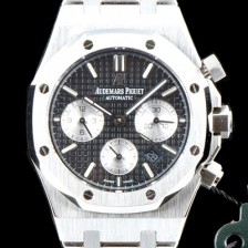 레플리카 [오데마피게] 남성용 NEW 로얄오크 26331ST.OO.1220ST.02 41mm 사이즈 드레스 워치!! 크로노그래프 블랙 와플 다이얼 브레이슬릿 신형 ETA 7750B-2 오토매틱 무브먼트 AUD0145  