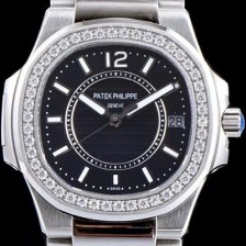 레플리카 [파텍필립] 여성용 노틸러스 7008/1A-010 하이엔드 최상급쥬얼 다이아몬드 베젤 블랙 텍스쳐 다이얼 브레이슬릿 스위스 정품 쿼츠 무브먼트 PAT0115  