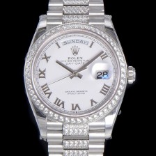 레플리카 [로렉스] 남성용 데이데이트 오토매틱 Cal.3235타입 36mm 다이아베젤부착 메탈줄 화이트다이얼 rol46573  