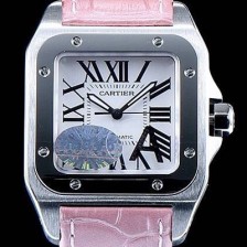 레플리카 [까르띠에] 남여공용 산토스100 W20126X8 커플용 워치 화이트 다이얼 핑크 레더 스트랩 오토매틱 무브먼트 CAR0333  