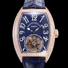 레플리카 [프랭크뮬러] 남성용 그랜드 컴플리케이션 보석/다이아 셋팅 뚜르비용 18K 로즈골드 가죽줄 블루다이얼 FRA70347  