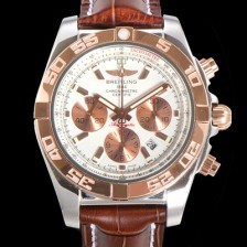 레플리카 [브라이틀링] 남성용 원드라이더 크로노맷 오토매틱 ETA-7750 기계식 44mm 18K 로즈골드 가죽줄 화이트다이얼 bre3911  