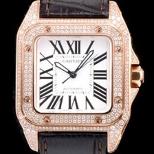 레플리카 [까르띠에] 남여공용 산토스 100 MM 로즈골드 다이아몬드 화이트 다이얼 CAR0130  