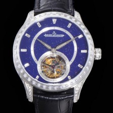 레플리카 [예거르쿨트르] 남성용 마스터 그랑 Q1663406 보석/다이아 셋팅 43mm 투어빌론 무브먼트 가죽줄 블루 다이얼 JAG45221  