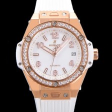 레플리카 [휴블렛] 남여공용 빅뱅 오토매틱 HUB1710타입 39mm 다이아/보석 세팅 로즈골드  우레탄밴드  화이트다이얼 hub3521  