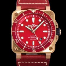 레플리카 [벨앤로즈] 남성용 BR03-92 다이버 브론즈 소재 세라믹 베젤 오토매틱 9015 타입 42mm 가죽줄 레드 다이얼 bel4094  