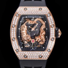 레플리카 [리차드밀레] 남성용 리차드밀 RM035 타이거&드래곤 미쉘 요 워치!! 수공 맞물림 형식의 쥬얼세팅 고급스러운 18K 로즈골드 스켈레톤 다이얼 오토매틱 무브먼트 RIC0451  