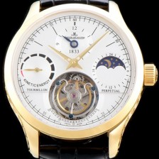 레플리카 [예거르쿨트르] 남성용 마스터 그랑 트래디션 5043480 1833퍼페추얼 18K 옐로우골드 케이스 화이트 다이얼 아시안 투어빌론 탑재 무브먼트 JAG0410  