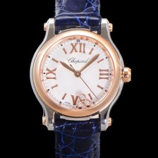 레플리카 [쇼파드] 여성용 해피스포츠 다이아몬드 쿼츠 오리지널 ETA956.102 타입 스몰30mm 레이디스 금장시계  가죽줄 화이트다이얼 cho4668  