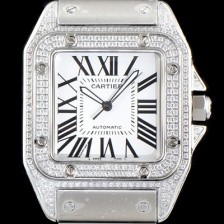 레플리카 [까르띠에] 남성용 산토스 100 베스트 에디션 W20073X8 미듐 모델 화이트 골드-다이아몬드 실버 마감 오팔린 다이얼 오토매틱 무브먼트 CAR4011  
