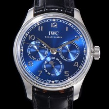 레플리카 [아이더블유씨] 남성용 포르투기즈 퍼페추얼 캘린더 문페이즈 오토매틱 42mm Cal.82650 타입 가죽줄 블루다이얼   iwc60715  