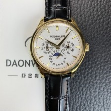 레플리카 [파텍필립] 남성용 퍼페추얼 캘린더 18K 옐로우골드 5140 가죽줄 40mm 오토매틱 Cal.240 타입 화이트 다이얼 pat2242  