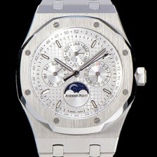 레플리카 [오데마피게] 남성용 로얄오크 페퍼츄얼 41미리 오토매틱 5134타입 매탈줄 문페이즈 화이트다이얼 AUD74477  