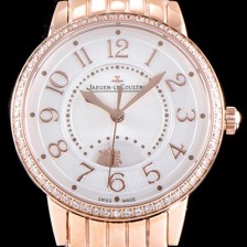 레플리카 [예거르꿀르뜨] 남성용 랑데부 나잇&데이 3442130 미디엄 레이디 워치!! 브릴리언트 컷 다이아몬드 고급스러운 18K로즈골드 케이스 문페이즈 화이트 기요셰 다이얼 오토매틱 무브먼트 JAG0452  