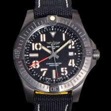 레플리카 [브라이틀링] 남성용 어벤져 나이트 미션 밀리터리 한정판 오토매틱 ETA2836-2 타입 GMT 45mm  DLC코팅 무광 올블랙 나토천/가죽 믹스 블랙다이얼  bre40298  