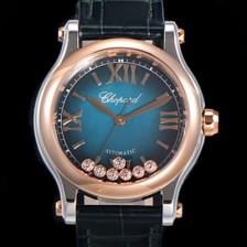 레플리카 [쇼파드] 여성용 해피 스포츠 오토매틱 ETA2892-2 타입 36mm 래이디스/금장시계 18K로즈골드 가죽줄 블루다이얼 cho74208  