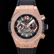 레플리카 [휴블렛] 남성용 빅뱅 유니코 45mm 오토매틱 HUB1242 타입 18K 로즈골드 러버줄 스켈래톤 다이얼  hub9293  