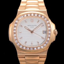 레플리카 [파텍필립] 남성용 노틸러스 보석/큐빅 세팅 18k로즈골드 Cal.324 S C타입무브 오토매틱 40미리 화이트다이얼 PAT70640  