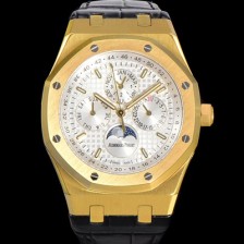 레플리카 [오데마피게] 남성용 로얄오크 퍼펙츄얼 캘린더 41mm 오토매틱 T5134 타입 18K옐루골드 가죽줄 화이트다이얼  aud3191  