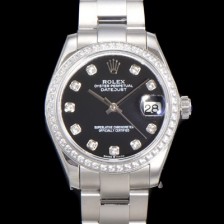 레플리카 [로렉스] 여성용 데이져스트 오이스터 31mm 레이디 오토매틱 보석/다이아몬드 3열 브레이슬릿 메탈줄 블랙다이얼 rol98204  