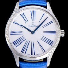 레플리카 [오메가]여성용 드빌 스틸 트레저 금 다이아몬드 36미리 쿼츠 화이트다이얼 OMG10092  