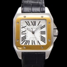 레플리카 [까르띠에] 산토스 100 W20072X7 오토매틱 ETA2824-2 타입 18k 옐루골드 베젤 남성용 51mm 가죽줄 화이트 다이얼 car69318  