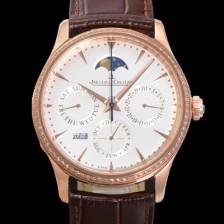 레플리카 [예거르꿀뜨르] 남성용 마스터 울트라 퍼페추얼 캘린더 18K 로즈골드 오토매틱 MC868 타입 39mm 가죽줄 다이아몬드베젤 문페이즈 화이트 다이얼 jag80287  