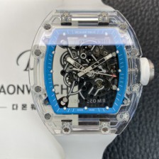 레플리카 [리차드밀레] 남성용 RM055 트랜스파랜트 50mm 미네랄 크리스탈 기계식 수동형 무브먼트 블루 스켈레톤 다이얼 ric0327  