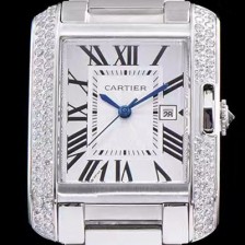 레플리카 [까르띠에] 남성용 탱크 WT100028 앙글레즈 워치!! 브릴리언트 컷 다이아몬드 베젤 실버 마감 래커 플렝케 다이얼 쿼츠 무브먼트 CAR0014  