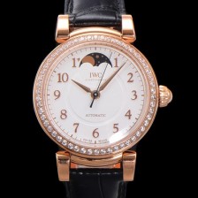레플리카 [아이더블유씨]여성용 다빈치 오토매틱 문페이즈 36mm 18K 로조골드 다이아몬드베젤가죽줄 화이트다이얼 iwc28513  