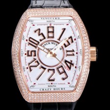 레플리카 [프랭크뮬러] 남성용 뱅가드 오토매틱 CZ02타입 44미리 18K로즈골드/보석/큐빅 셋팅 가죽줄/스트랩 화이트다이얼 FRA73777  