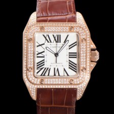 레플리카 [까르띠에] 산토스 100 XL 오토매틱 ETA2824-2 타입 18k 로즈골드 남성용 51mm 가죽줄 화이트 다이얼 car69315  